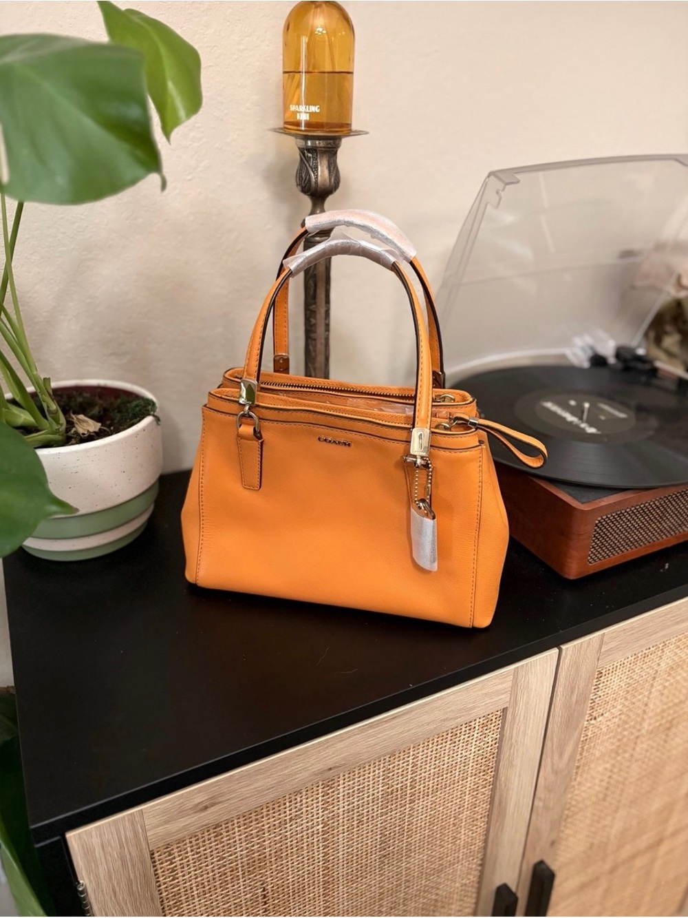Coach Mini Christine Carryall in orange crossgrain leather